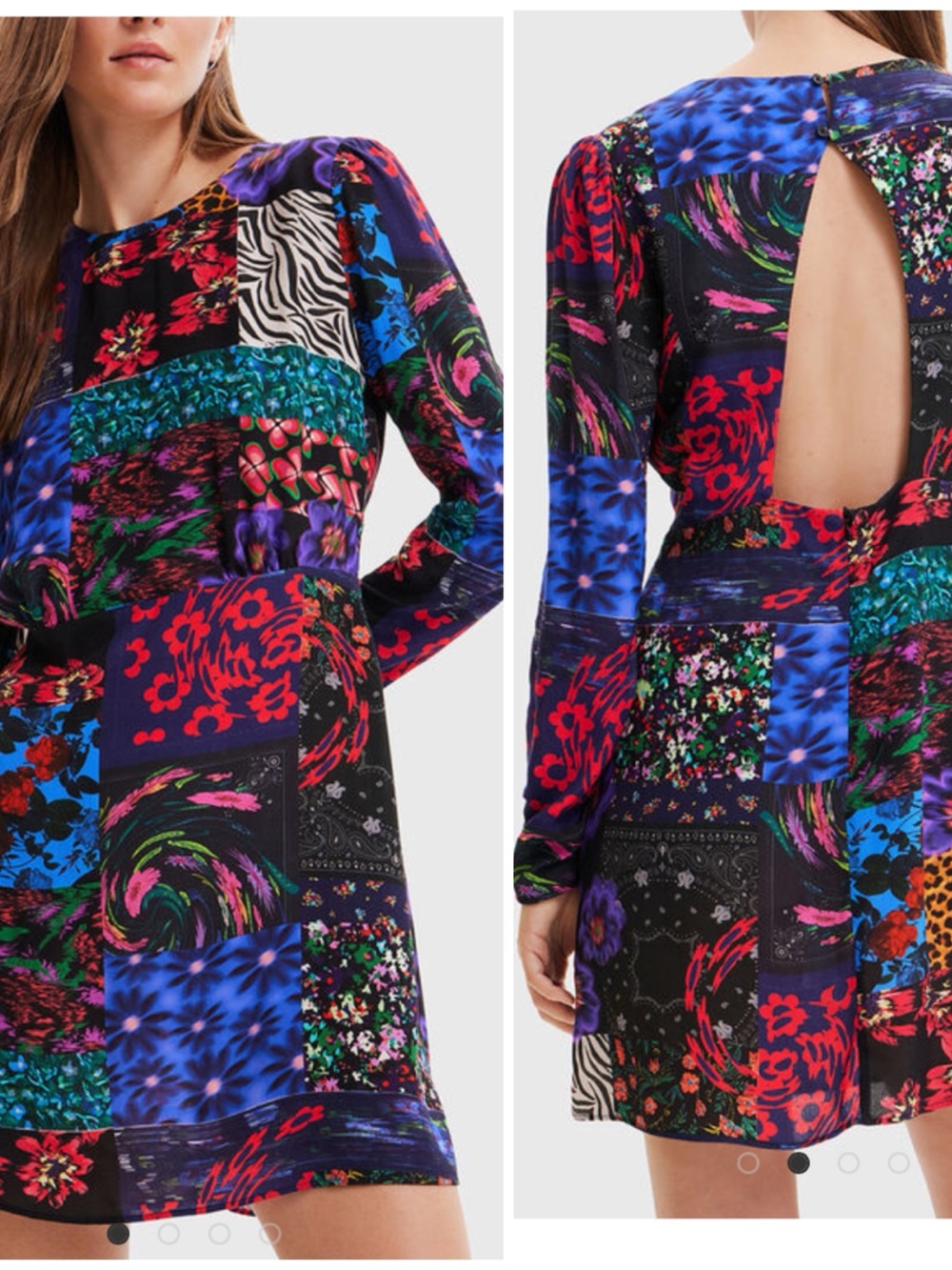 Desigual Multicolor Patchwork Backless Mini Dress Small